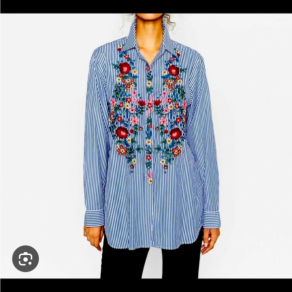Zara floral embroidery shirt - Picture 1 of 9